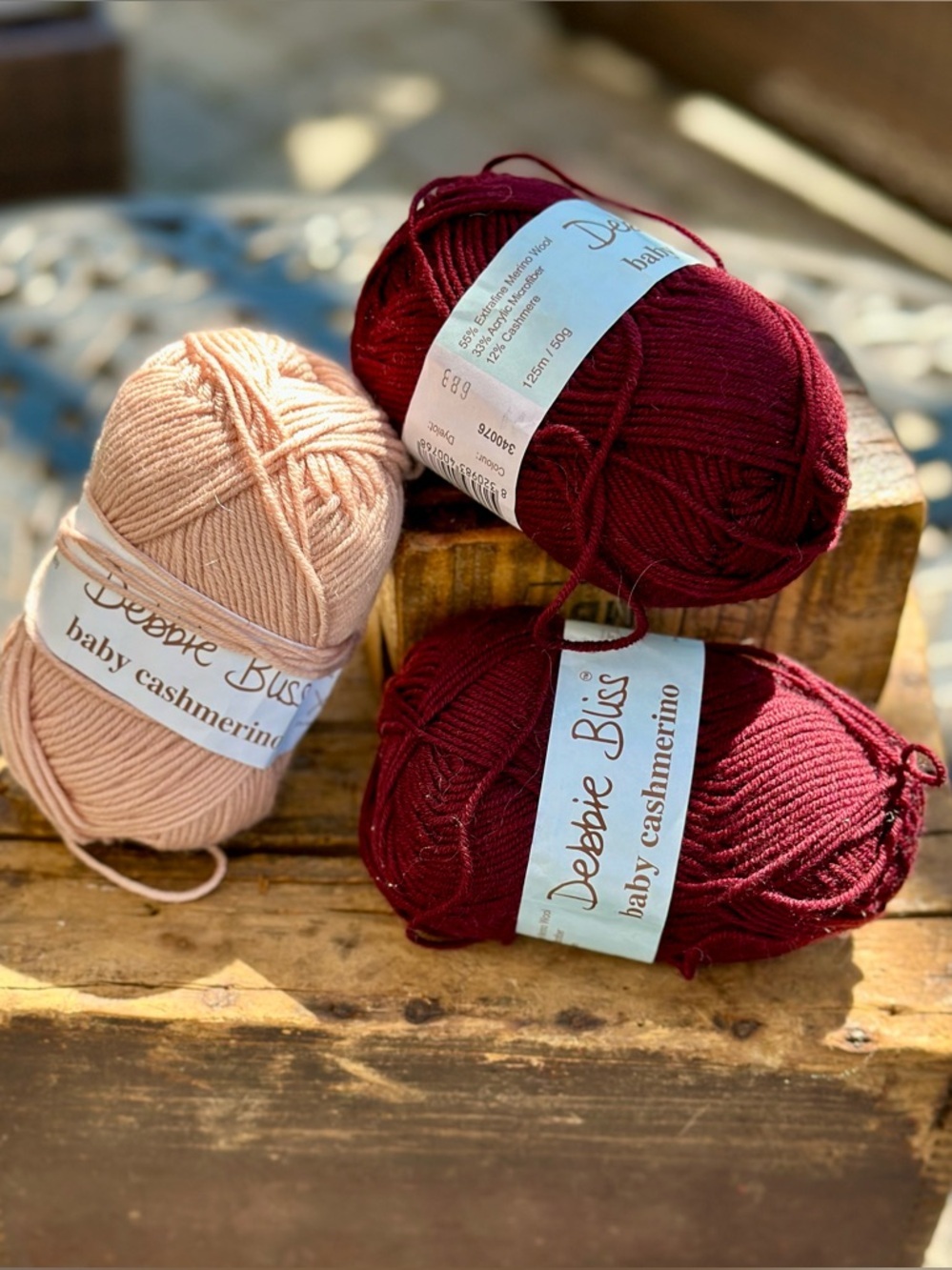 Debbie Bliss Baby Cashmerino Yarn Blush 1 Skein and Burgundy 2 Skeins Italy